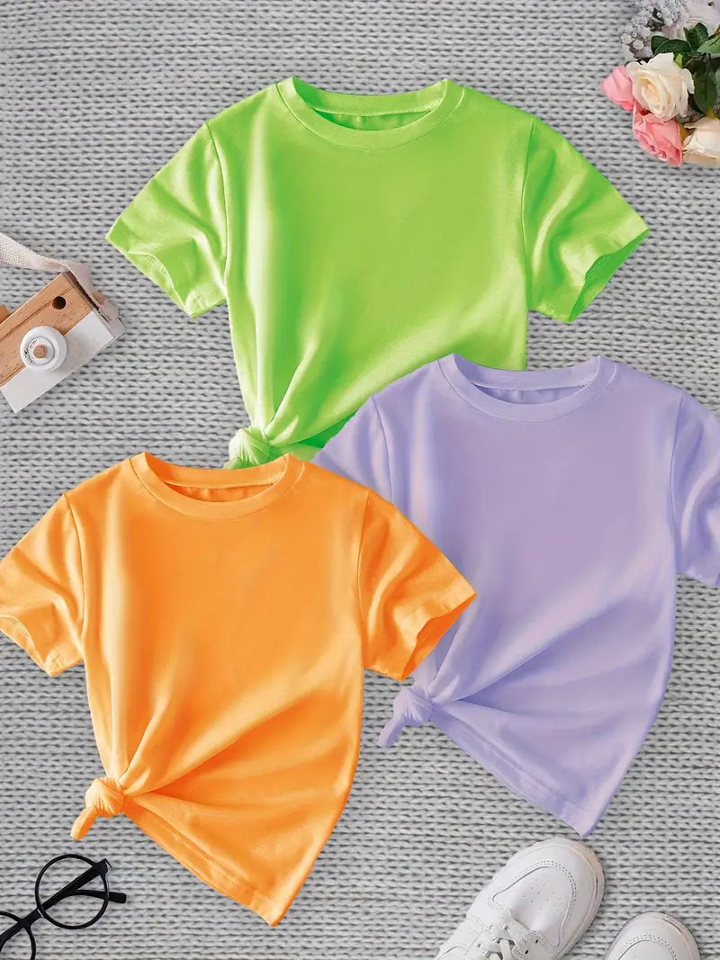 Cotton T-shirt Set 3pcs Girls Comfy Short Sleeve Tees