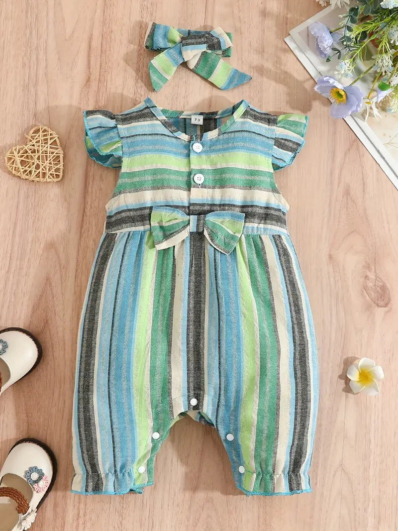 Baby Girls Cute Casual Striped Ruffled Romper