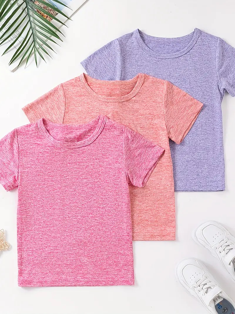 3pcs Girls Quick-drying Basic T-shirt