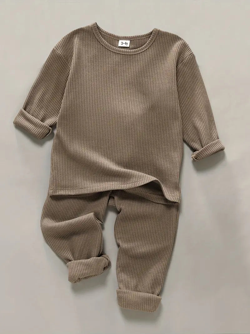 2pcs Boy's Waffle Texture Outfit