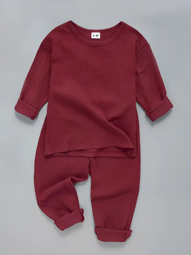 2pcs Boy's Waffle Texture Outfit