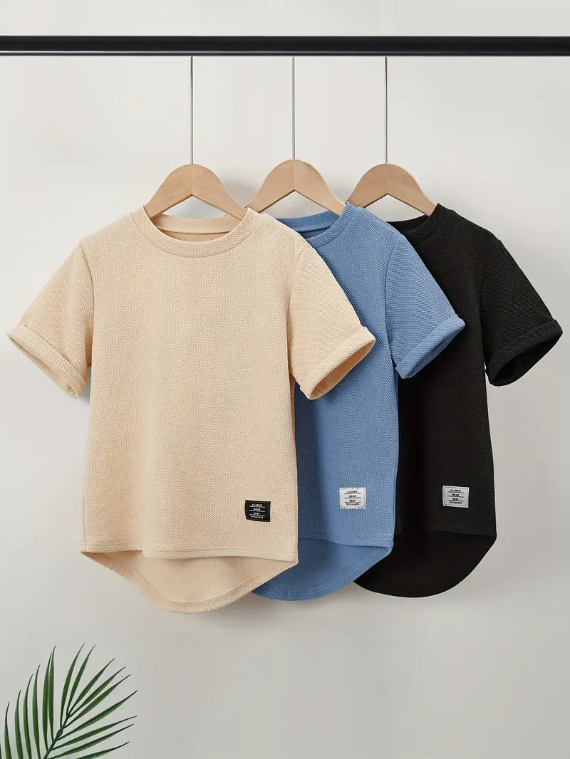 3pcs Boys' Summer Casual Round Neck Short Sleeve T-Shirts