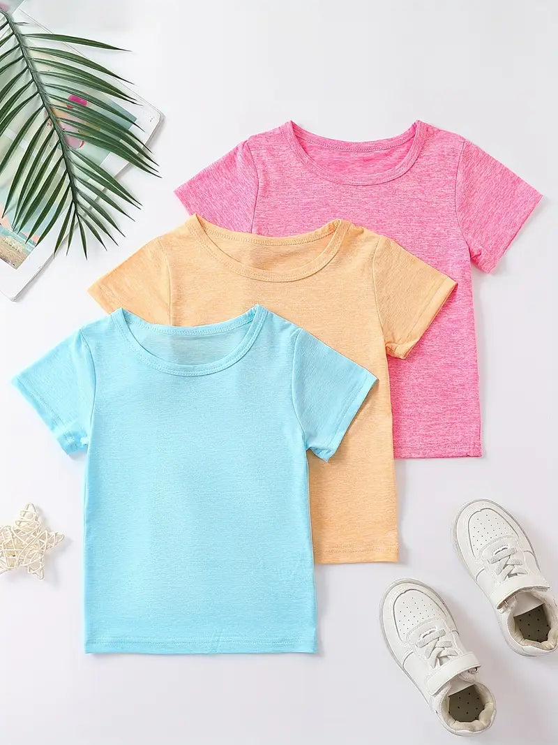 3pcs Girls Quick-drying Basic T-shirt