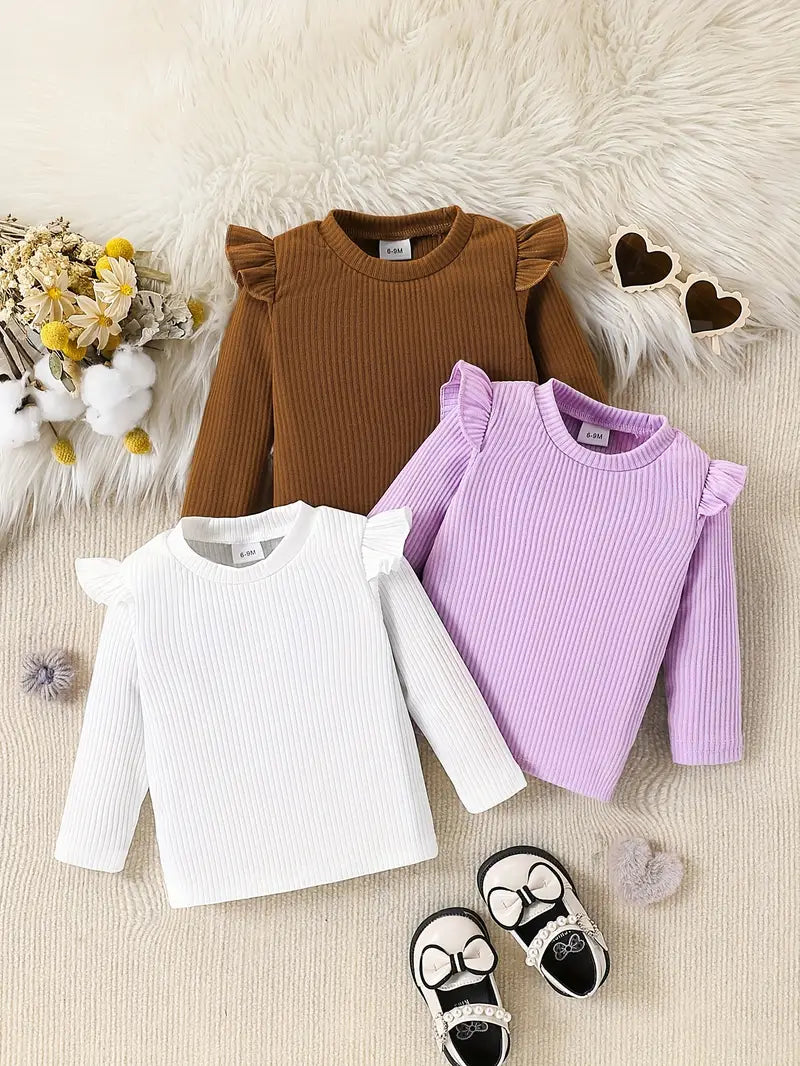 3-Pack Baby Girls Casual Long Sleeve T-Shirts