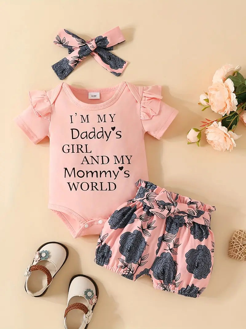 3pcs short-sleeved shorts suit for newborn Girl