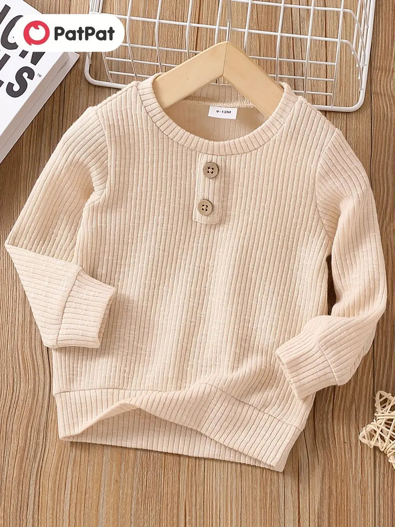 PatPat Baby Girl/Boy Classic Basic Solid Button Design Ribbed