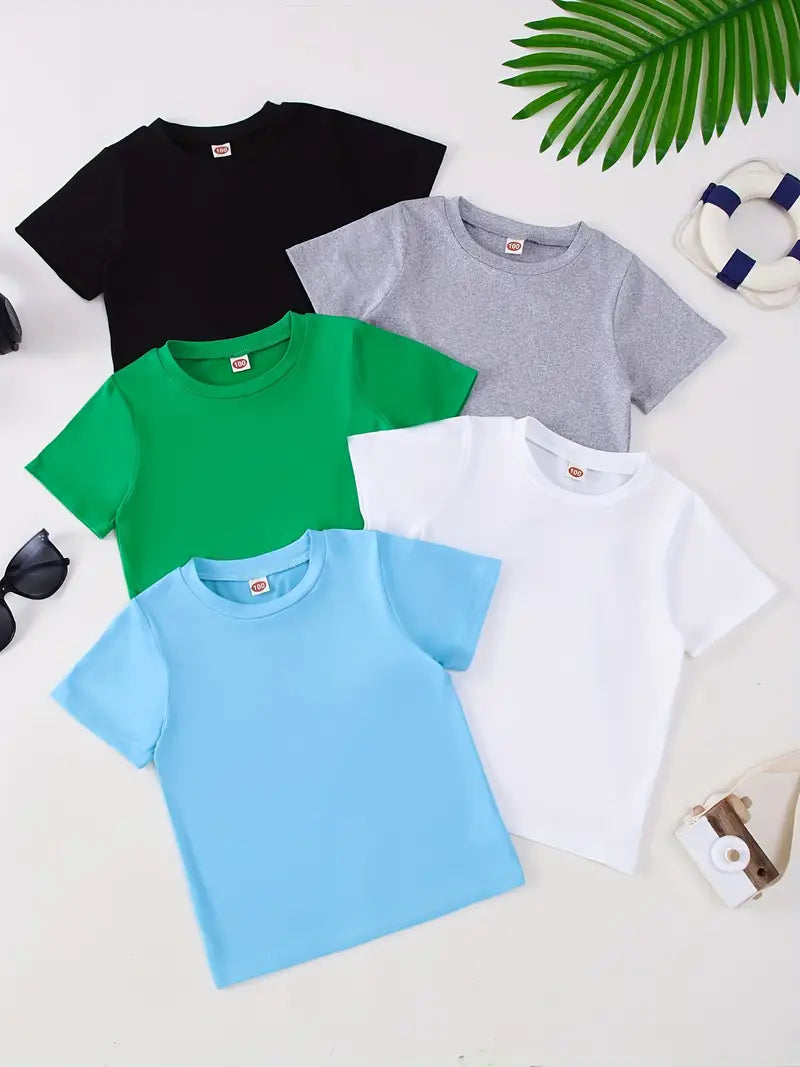 5pcs Boys Solid T-Shirt