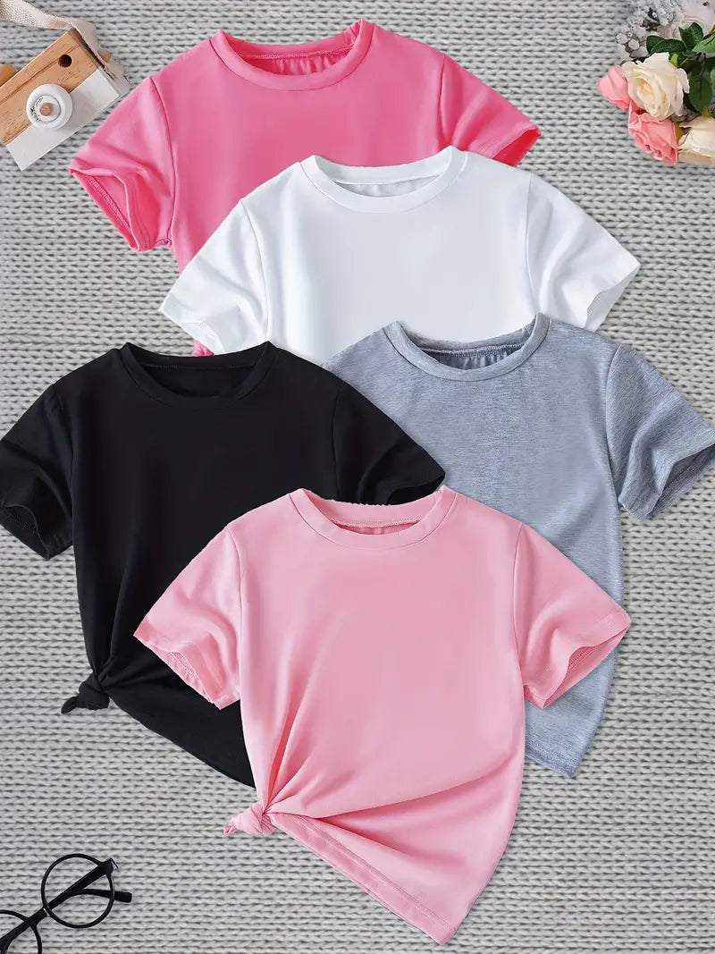 5-Pack Girls' Solid Color T-Shirts