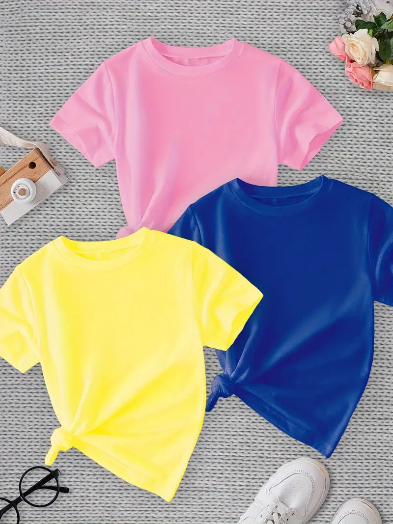 Cotton T-shirt Set 3pcs Girls Comfy Short Sleeve Tees