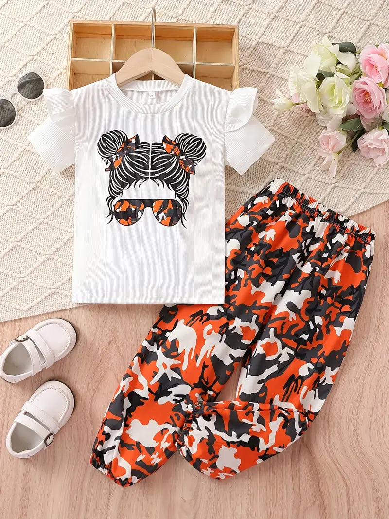 Girl's 2pcs T-shirt & Elastic Waist Shorts Set