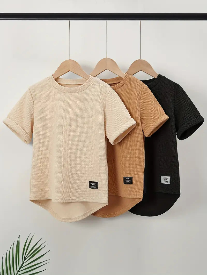 3pcs Boys' Summer Casual Round Neck Short Sleeve T-Shirts