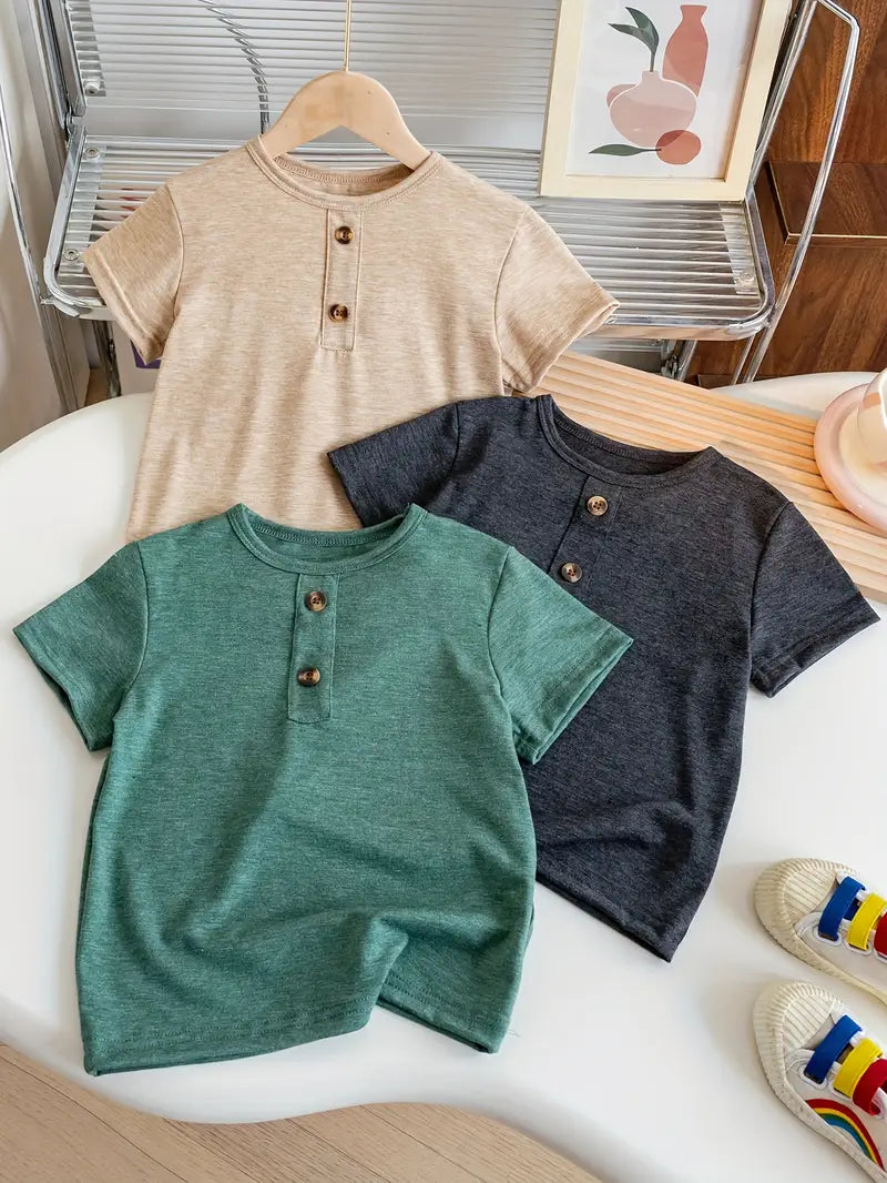 3pcs Boys' Casual Knit Short Sleeve T-Shirts