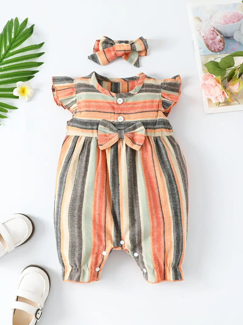 Baby Girls Cute Casual Striped Ruffled Romper