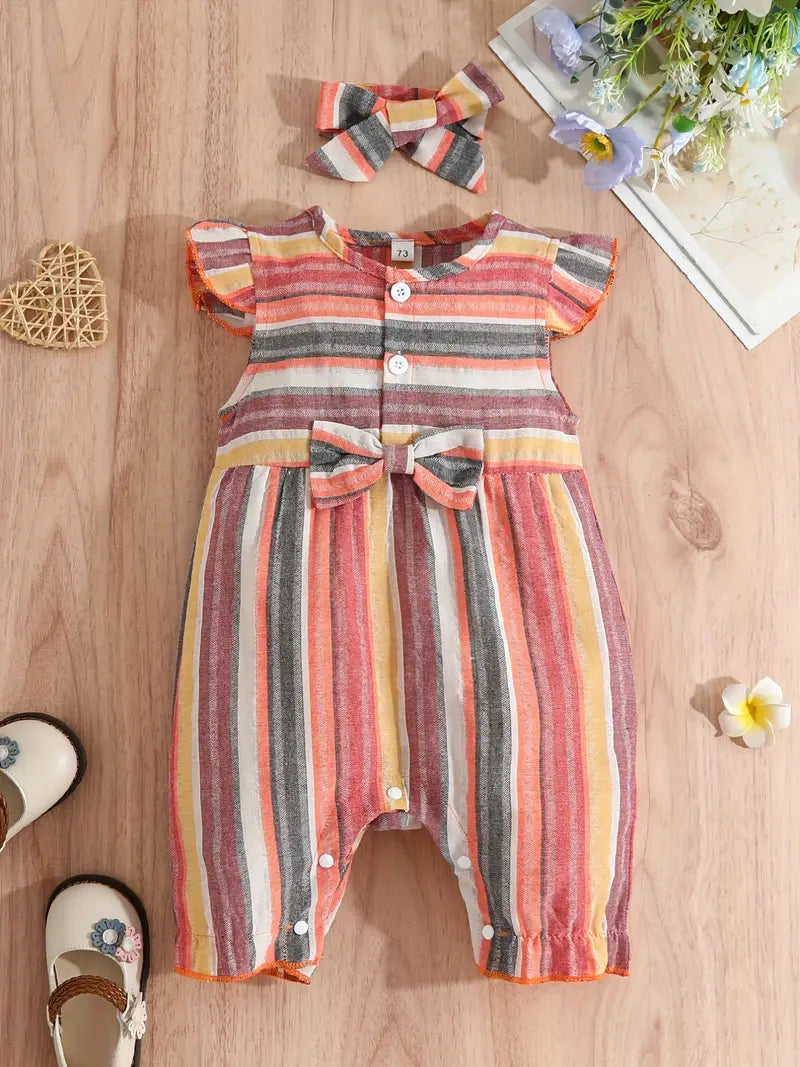 Baby Girls Cute Casual Striped Ruffled Romper