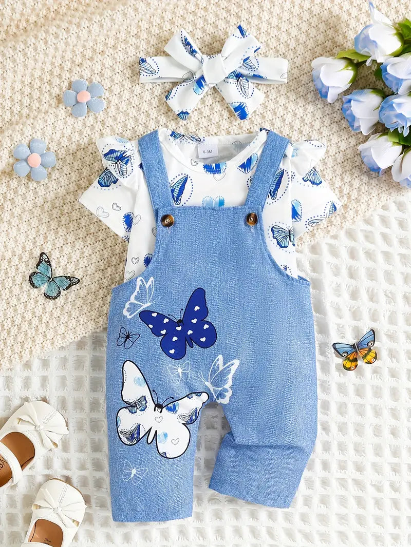 Fashionable Baby Girl Full-Print Bow Flying Sleeve