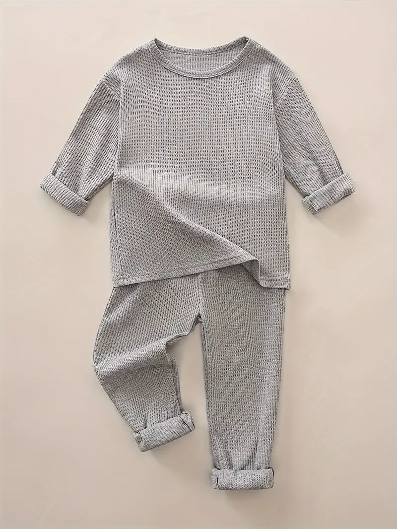 2pcs Boy's Waffle Texture Outfit