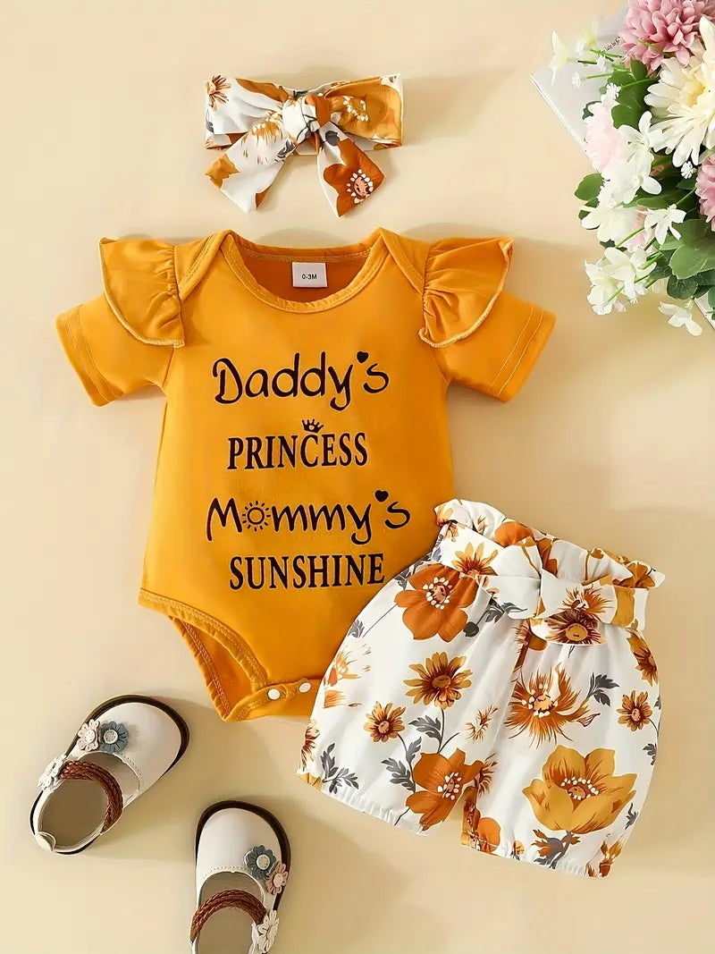 3pcs short-sleeved shorts suit for newborn Girl