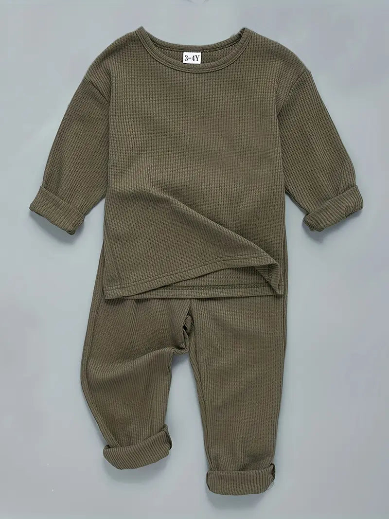 2pcs Boy's Waffle Texture Outfit