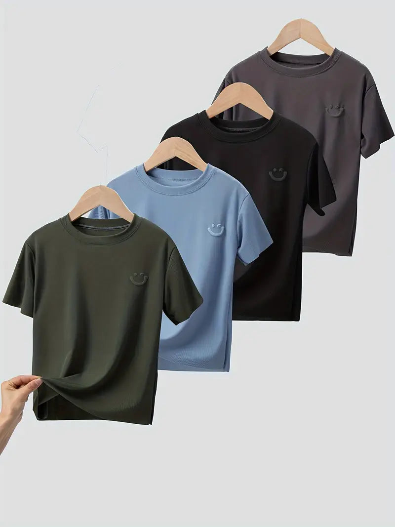 4pcs Summer Boys Short Sleeve Medium and Large Size Boy's Sports Casual T-shirt