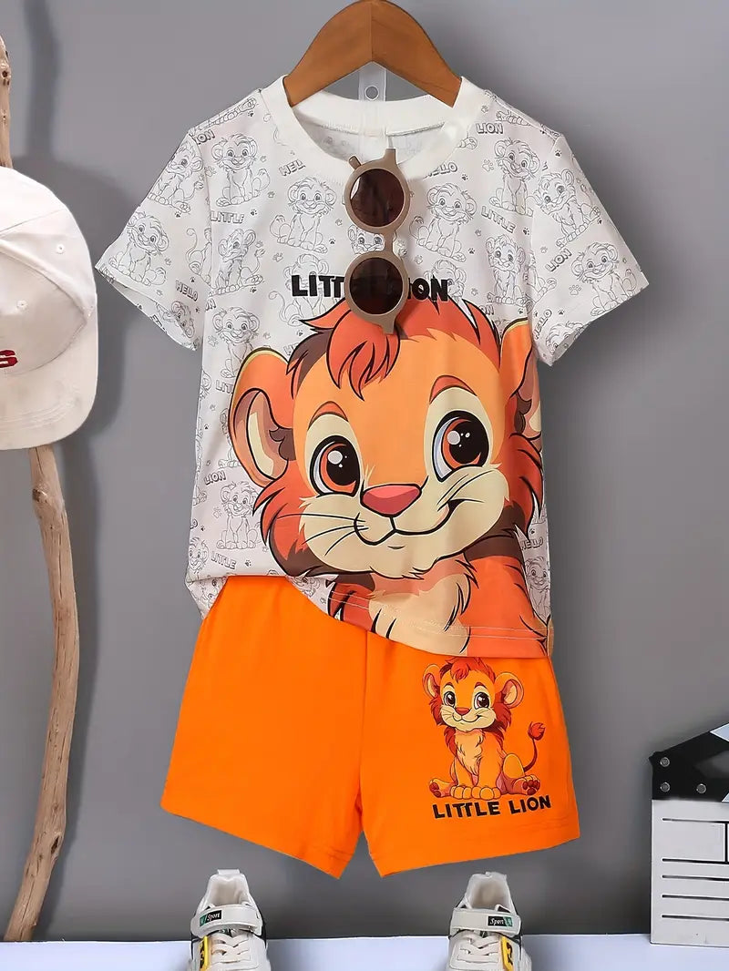 Adventure Ready, Boys' Lion & Letter Print Casual T-Shirt and Shorts