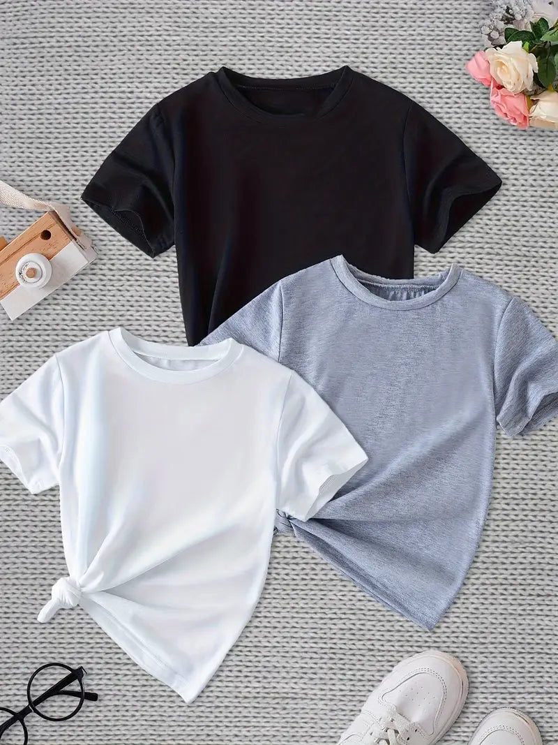 Cotton T-shirt Set 3pcs Girls Comfy Short Sleeve Tees