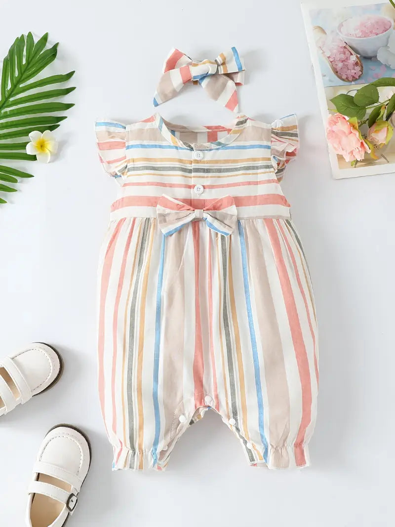 Baby Girls Cute Casual Striped Ruffled Romper